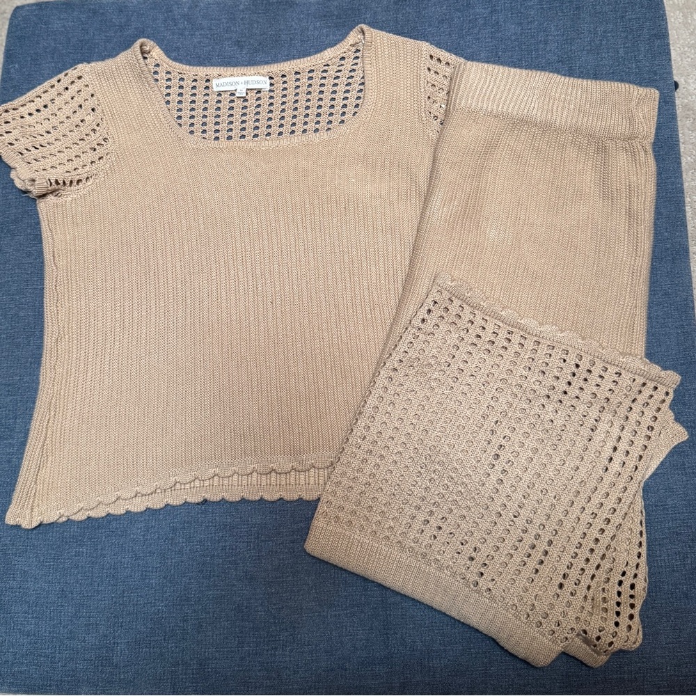 Chico's Tan Knit Midi Skirt Set